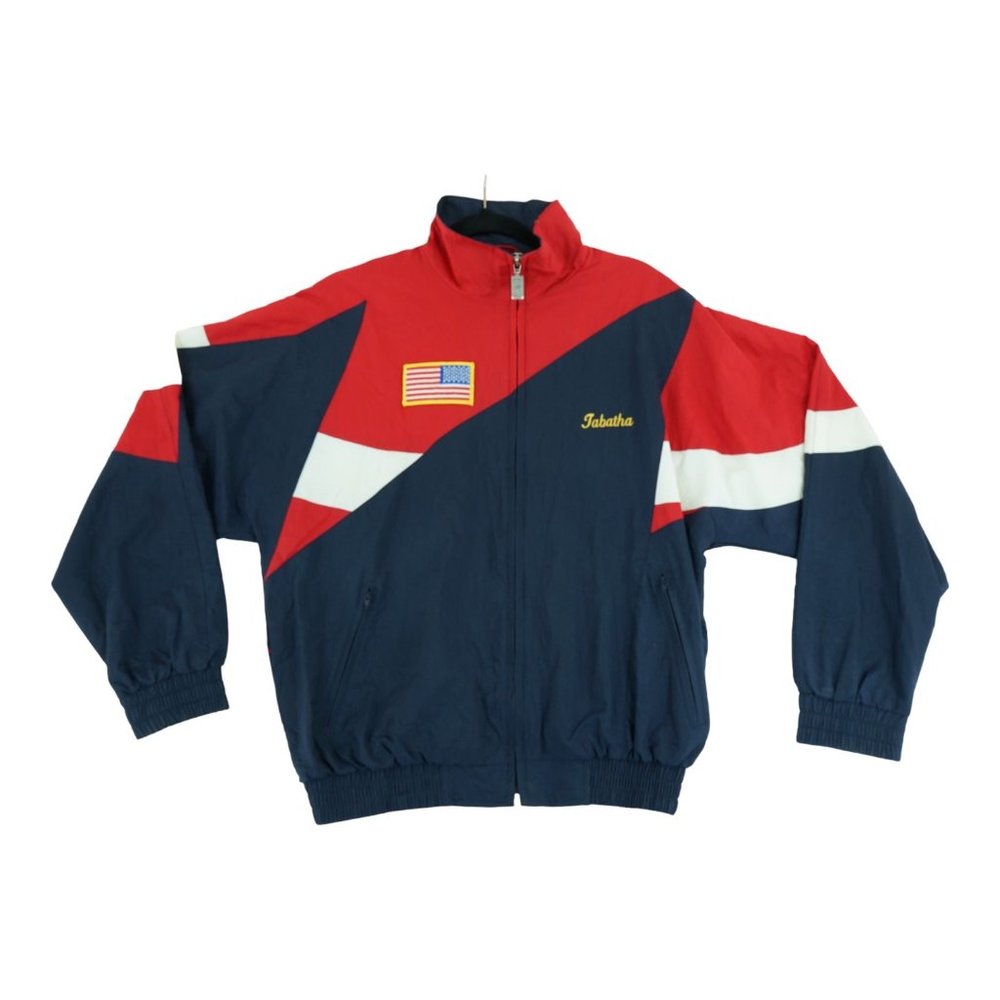 Vintage BAW Athletic Wear Blue Red Nylon‎ Windbreaker Jacket Size S